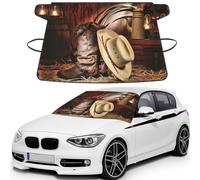 Cowboy Black Hat Western Boots Printed Car Windshield Snow Cover, Waterproof Windshield Cover for Ice, Snow & Sun, Fits Most Cars & SUVs - 69x42.5''