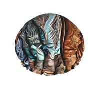 Cowboy Black Hat Western Boots Printed Double Layer Lined Shower Cap,Shower Caps For Women Reusable