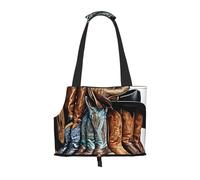 Cowboy Black Hat Western Boots Printed Foldable Pet Bag - Portable Puppy Cat Travel Handbag Tote,Pet Carrier Backpacks.
