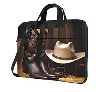 Cowboy Black Hat Western Boots Printed Laptop Bag Shoulder Messenger Bag Case Sleeve Portable Laptop Case Crossbody Briefcase, Black, 15.6 inch