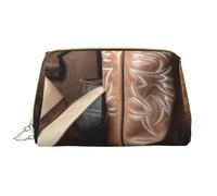 Cowboy Black Hat Western Boots Printed Makeup Bag for Women Portable Leather Make up Bag Travel Zipper Cosmetic Bags Organizer