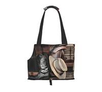 Cowboy Black Hat Western Boots Printed Pet Shoulder Bag, Specially Designed for Small Dogs and Cats, Multifunctional Shoulder and Handbag