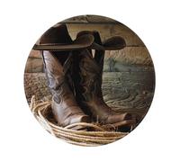 Cowboy Black Hat Western Boots Prints Round Mouse Pad 1 PCS,Non-Slip Rubber Base Mousepad Mouse Mat for Laptop Computer Office 7.9 x 7.9 Inch