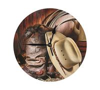 Cowboy Black Hat Western Boots Round Wall Clock, Living Room Decor Wall Clock, Silent No Tick Beautiful Clock 10inch