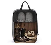 Cowboy Black Hat Western Boots Shoe Bag Waterproof & Breathable Shoe Pouch for Travel, Portable Carry Case for Sports Sneakers, Gym, Vacation