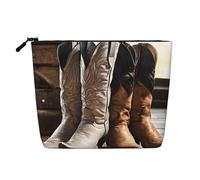 Cowboy Black Hat Western Boots Single Layer Linen Like Makeup Bag, Lightweight and Cute, Easy to Use