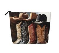 Cowboy Black Hat Western Boots Single Layer Linen Like Makeup Bag, Lightweight and Cute, Easy to Use
