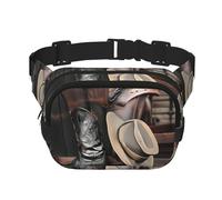 Cowboy Black Hat Western Boots Square Double Layer Waist Bag Belt - Unisex Everywhere Fanny Pack Purse for Running, Travel, Hiking, Fitness, Black, One Size