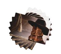 Cowboy Black Hat Western Boots Style Linen-Look Placemats Set of 6 PCS, 45x30cm Heat Resistant Double Layer Washable Table Mats for Dining Table, Daily Meals & Outdoor Picnic