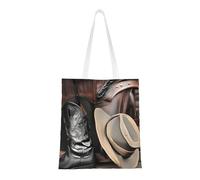 Cowboy Black Hat Western Boots Totes. Lightweightcanvas, Double Handles, Stylish Women'S Tote Bag, Perfect For Shopping, Work And Everyday Carry.