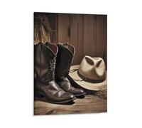 Cowboy Black Hat Western Boots Wall Art Canvas Painting for Home, Personalized Pictures for Office Decor, Funny Poster Artwork for Hallway, Lightweight Art Prints for Living Room, Bedroom 08x10inch(20
