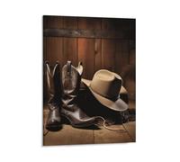 Cowboy Black Hat Western Boots Wall Art Canvas Painting for Home, Personalized Pictures for Office Decor, Funny Poster Artwork for Hallway, Lightweight Art Prints for Living Room, Bedroom 16x20inch(41
