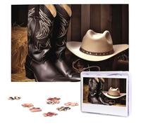 Cowboy Black Hat Western Boots Wooden Puzzles 1000 Pieces Personalized Jigsaw Puzzle For Adults Interesting Custom Photo Puzzles Gift For Holiday Birthday Wedding Anniversay