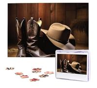 Cowboy Black Hat Western Boots Wooden Puzzles 1000 Pieces Personalized Jigsaw Puzzle For Adults Interesting Custom Photo Puzzles Gift For Holiday Birthday Wedding Anniversay