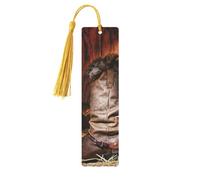 Cowboy Black Hat Western Bootsdouble Sided Printed Wooden Bookmark 18x3.1cm for Reading, A Gift for Book Enthusiasts and Readers, and A Reading Accessory for Book Enthusiasts