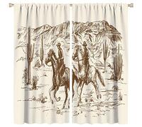 Cowboy Blackout Curtain, Retro Sketch Style Western Desert Window Drapes Cowboy Riding Horse Rod Pocket Curtain for Bedroom Living Room Kitchen Cafe Decor,Total Size of The 2 Panels is 52x84in