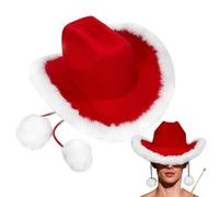 Cowboy Bonnet, Christmas Character Attire, Bright Crimson Cap, White Fuzzy Edging, Themed Photography Element, Festive Celebration Wearable, Material, Youth Grownup Dance Item