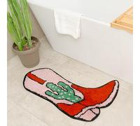 Cowboy Boot Bath Mat - Western Boot Shaped Rug with Pink, Rust, and Green Cactus Design - Water Absorbent (Boot Bath Mat)