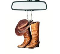 Cowboy Boot Car Decor, Western Ornaments Rear View Mirror Hanging Accessory Cowboy Hat Boots Charm Interior Rearview Pendant Decor Christmas Decoration Gift