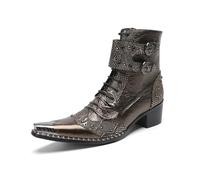 Cowboy Boot for Men Dress Casual Genuine Leather High Top Rock Motorcycle Boots Metal Tip Western Boots Fashion Wedding Singer Bar Party Ballroom Personalized Chelsea Boot (11,Dark Brown)