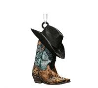 Cowboy Boot Hat Hanging Ornaments, 2D Flat Acrylic Cowboy Boots and Hats Ornament for Christmas Tree, Car Rearview Mirror Charms Pendants, Western-Themed Car Interior Accessories