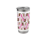 Cowboy Boot Illustration Boho Western Vibe Hot Pink Brown Stainless Steel Insulated Tumbler