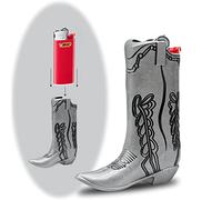Cowboy Boot Lighter Case Silver Metal by HMC - for Mini Bic J5 - Stylish Design Lighter Sleeve Cover, Ideal for Home Or Everyday Carry