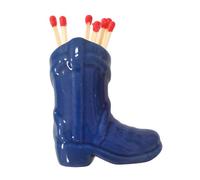 Cowboy Boot Match Holder, Lovely Ceramic Boot Match Holder with Striker for Bedroom Kitchen (Blue)