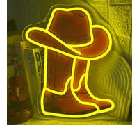 Cowboy Boot Neon Light Sign, Western Cowboy Hat Neon Signs for Wall Decor, Dimmable USB Powered LED Neon Lights for Game Room, Bedroom, Party, Bar, Birthday Holiday Gifts (Golden)