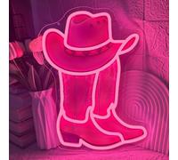 Cowboy Boot Neon Light Sign, Western Cowboy Hat Neon Signs for Wall Decor, Dimmable USB Powered LED Neon Lights for Game Room, Bedroom, Party, Bar, Birthday Gift (Pink)