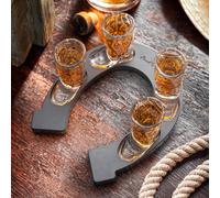 Final Touch Horseshoe Boot Shot Glass Set - 4X 1oz Cowboy Boot Glasses with Horseshoe-Shaped Serving Tray - Western Design, Non-Slip Feet - Ideal for Whiskey, Tequila, Bourbon Shots (GG5027)