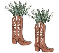 Cowboy Boot Vase for Flowers, 2PCS 7.9x11.8 Inch Wood Wall Planter, Hanging Wall Pocket Vase with Hook for Bedroom Kitchen Office Home