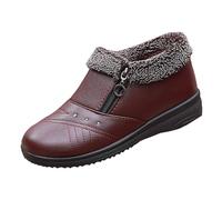 cowboy boot wellies womens Ladies Boots Women's Winter Keep Warm Plush Deer Prints Flat Round Toe Lazy Suede Shoes Boots Wide Fit Wedge Shoes Warm Lined Low womens steel toe cap trainers Red 4.5