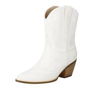cowboy boot wellies womens Western Boots Large Size Boots New Paragraph Embroidery Europe And The States Thick With Short foreign Trade Paragraph Border Western womens steel toe cap trainers White 7.5