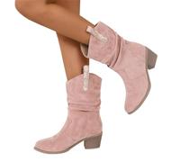 cowboy boot women's western ankle boot, elegant suede block heel, winter riding work, Pink, 39 EU