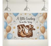 Cowboy Boots and Air-Float Balls Backdrop, Rustic Western Party Decorations, Blue and Brown Theme for Baby Shower, Indoor/Outdoor Photo Background for Celebrations 71x43 Inch
