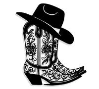 Cowboy Boots and Hat Metal Wall Art, Western Rustic Country Style Wall Decor, Floral Cowboy Boot Silhouette Wall Hanging for Living Room Bedroom Entryway Bar Wall Decoration, Black Metal Artwork 11.81