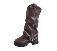 Cowboy Boots Ankle Boots with Round Toe and Chunky Heel with Pleats | Western Boots Women Mid Tube Knights Boots Renaissance Cosplay Boot Casual Round Toe Pull On Riding Biker Booties