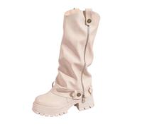 Cowboy Boots Ankle Boots with Round Toe and Chunky Heel with Pleats | Western Boots Women Mid Tube Knights Boots Renaissance Cosplay Boot Casual Round Toe Pull On Riding Biker Booties