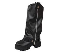 Cowboy Boots Ankle Boots with Round Toe and Chunky Heel with Pleats | Western Boots Women Mid Tube Knights Boots Renaissance Cosplay Boot Casual Round Toe Pull On Riding Biker Booties