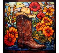 Cowboy Boots Diamond Art Kits for Adults,DIY 5D Square Full Drill Flowers Diamond Painting Kits for Beginner,Gem Art Diamond Dots Embroidery Painting Kit for Home Wall Decor 12x12 inch