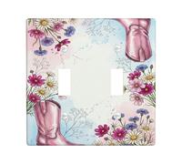 Cowboy Boots Double Light Switch Cover Plate, Western Floral Flowers Daisies Spring Peach Plastic Standard Size Wall Switch Plates Accents for Living Room Bedroom Home Office Decor