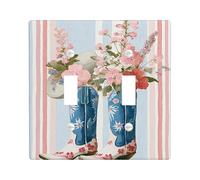Cowboy Boots Floral Light Switch Cover Plates/Outlet Covers, Peach and Blue Country Flowers for Home Decor, Thermoplastic Wall Plates, Standard Size Double Toggle