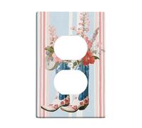 Cowboy Boots Floral Light Switch Cover Plates/Outlet Covers, Peach and Blue Country Flowers for Home Decor, Thermoplastic Wall Plates, Standard Size Single Duplex Outlet