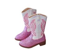 Cowboy Boots for Girls Western Mid Calf Tassel Star Boots with Embroidery Round Toe Chunky Low Heel Gothic Shoes for Kids