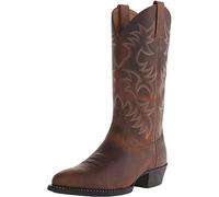 Cowboy Boots For Men Classic Vintage Mid-Calf Embroidery Pointed Toe Block Heel Slip-On Western Boot Sport Casual Brown Size 5.5 UK