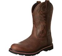 Cowboy Boots for Men Vintage Mid-Calf Embroidery Block Heel Wide Slip-On PU Leahter Western Boot Size 5-13 UK (12,Brown)