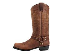 Cowboy Boots for Men Wide Classic Vintage Rivets Western Boots Embroidery Square Head Mid Calf Slip-On Boot Size 7.5-12 UK (9.5,Brown)