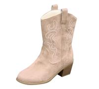 Cowboy Boots for Women, Ankle Boots with Block Heel, Mid-Height Western Boots, Short Riding Boots, Comfort Snow Boots, Breathable Walking Shoes, Outdoor Winter Boots, Lightweight Outdoor Shoes, beige