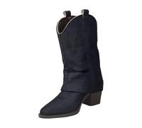 Cowboy Boots for Women Autumn Winter Walking Mid Calf Boots Chunky Heel Shoes Mid Length Boot Wide Calf Fashion Cowgirl Booties Western Casual Stylish Plus Size Warm Inside Ankle Booties